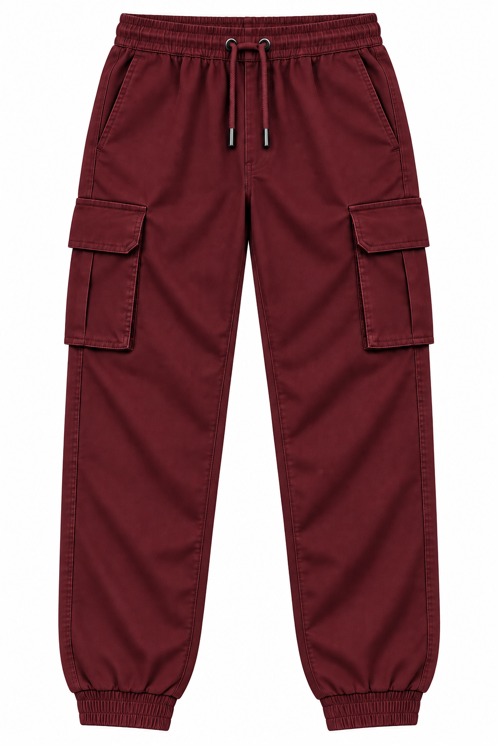 Men's Elastic-Cuff Cargo Jogger Trackpants - Crimson Maroon