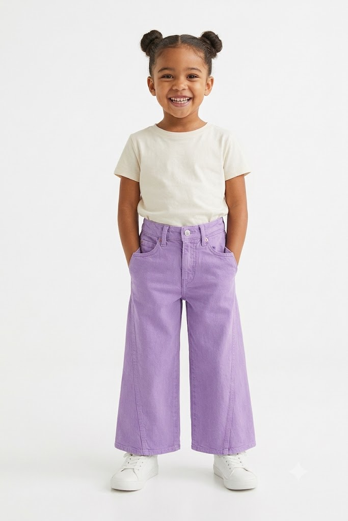 Girls Pastel Lilac Seam-Detail Wide Leg Jeans