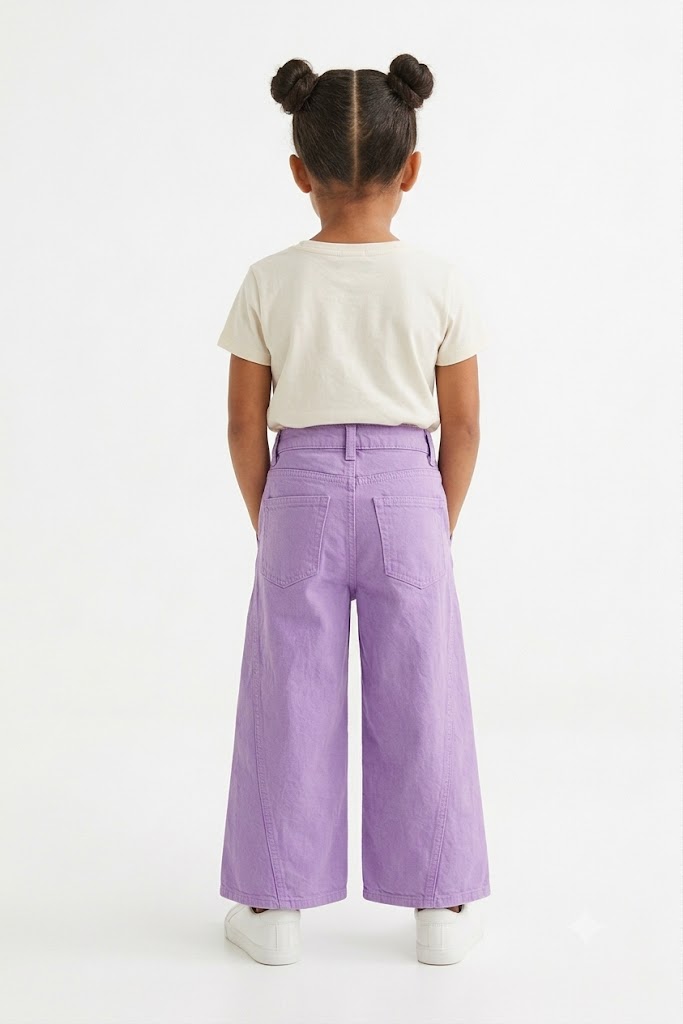 Girls Pastel Lilac Seam-Detail Wide Leg Jeans