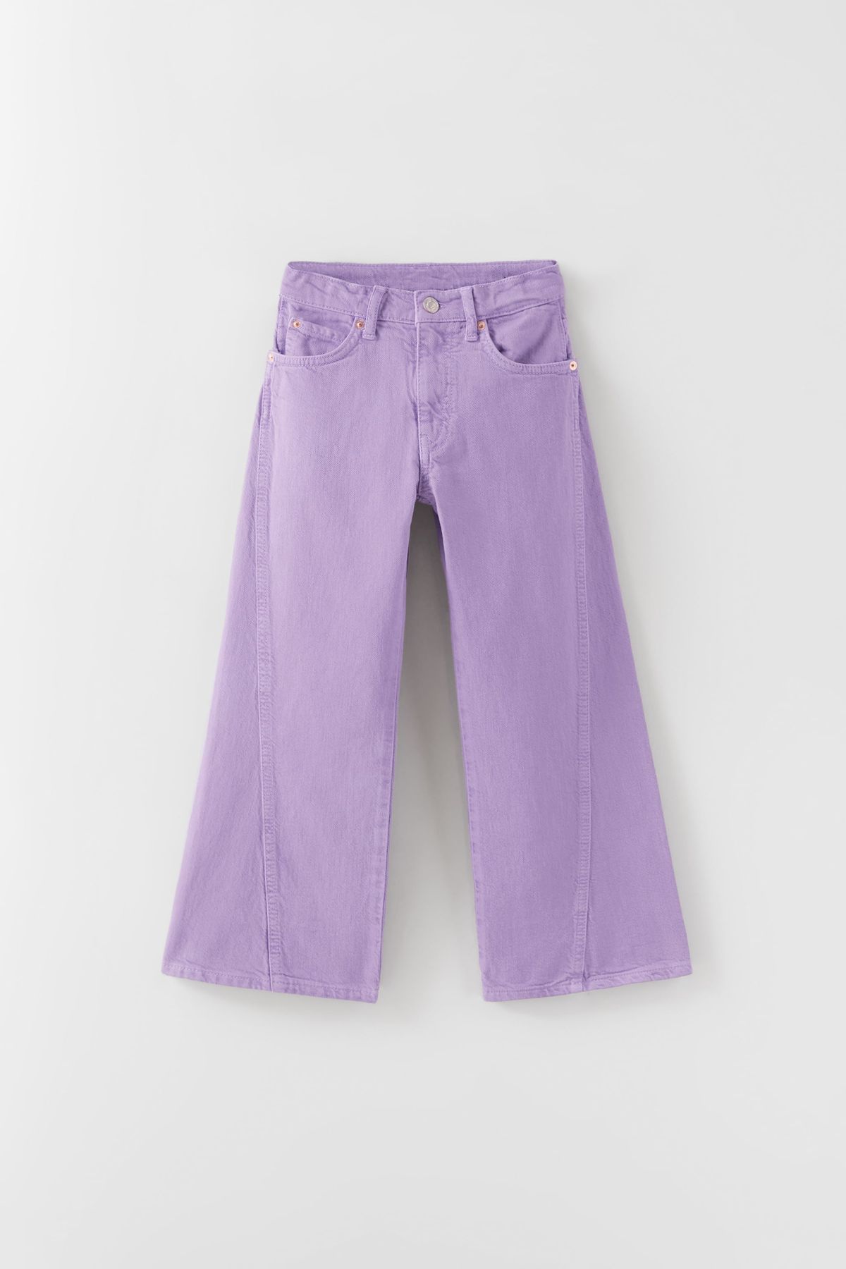 Girls Pastel Lilac Seam-Detail Wide Leg Jeans