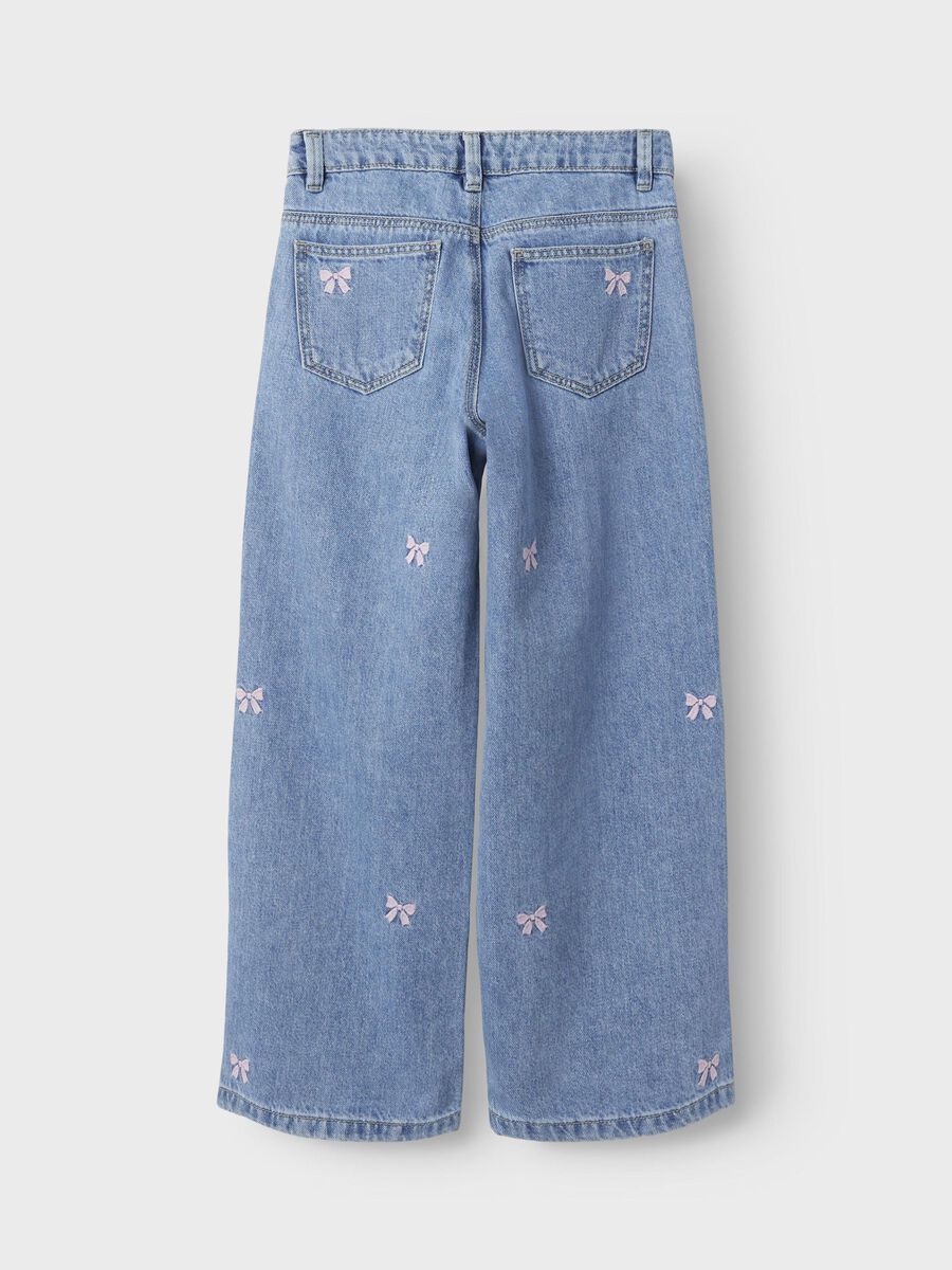 Girls Floral Embroidered Straight Leg Blue Jeans