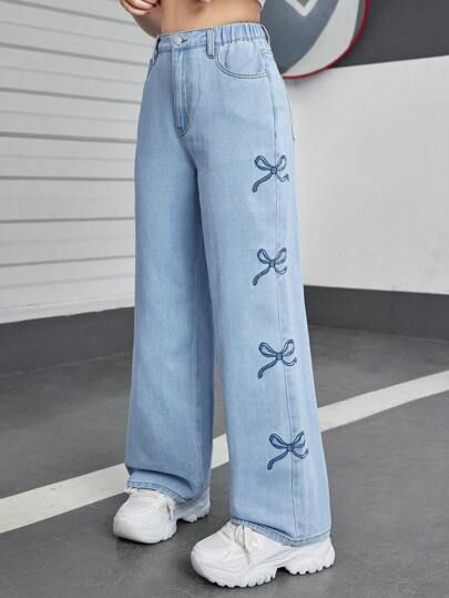 Girls Coquette Embroidered Bow Pull-On Jeggings