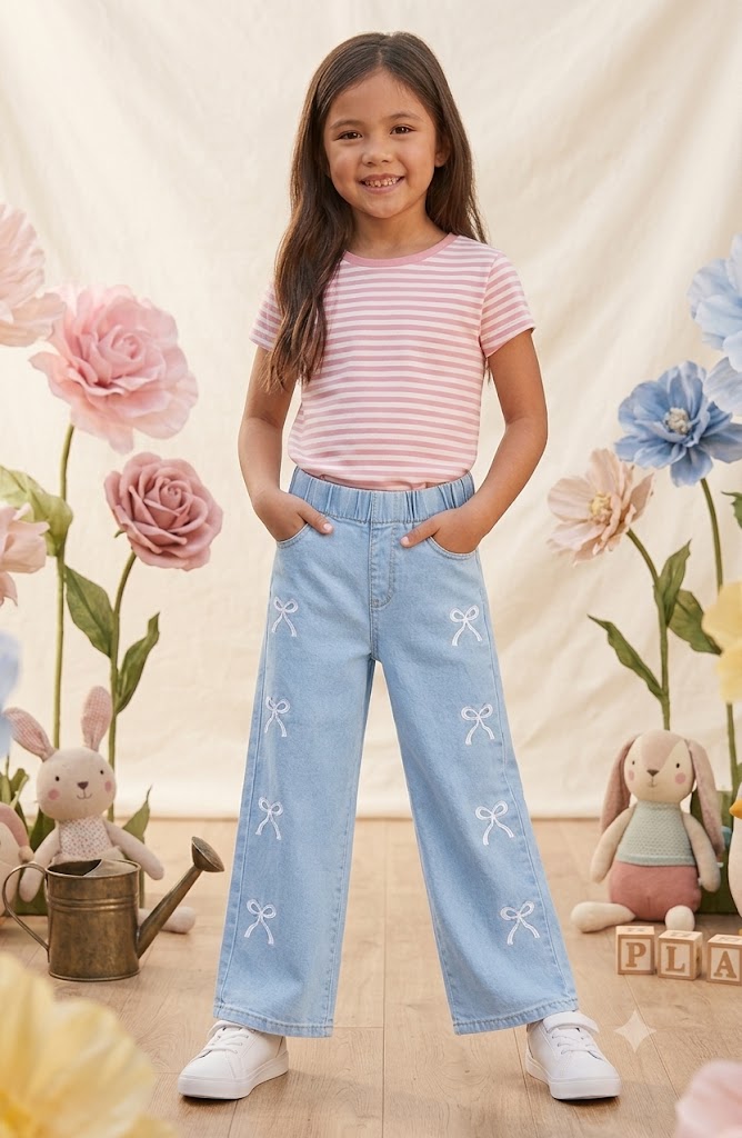 Girls Coquette Embroidered Bow Pull-On Jeggings