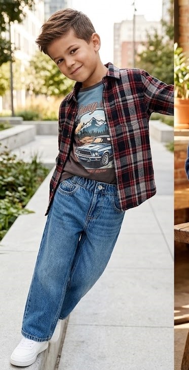 Kids Mid-Wash Elastic Waist Relaxed Straight Jeans