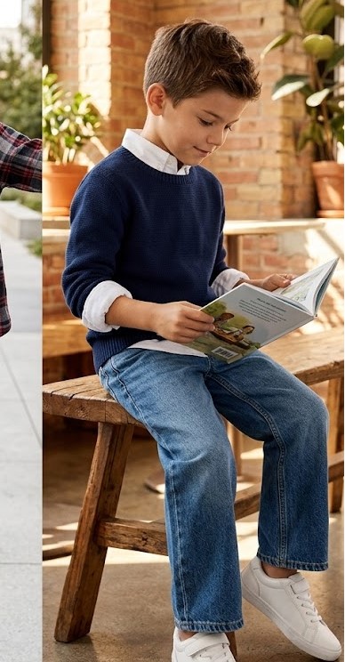Kids Mid-Wash Elastic Waist Relaxed Straight Jeans