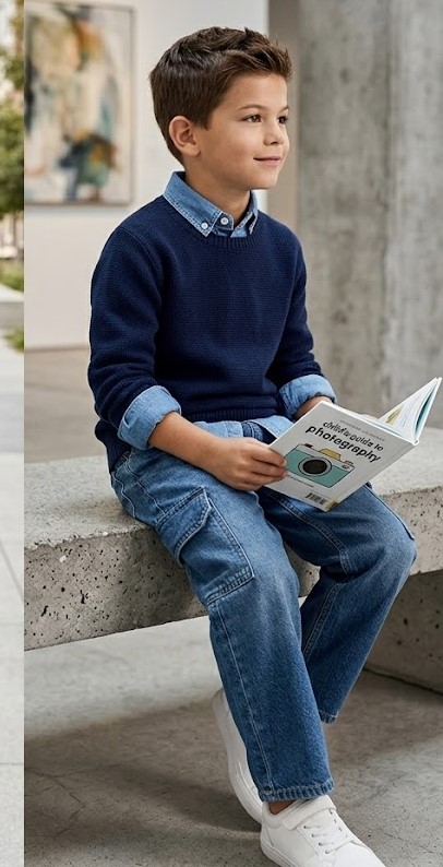Kids Indigo Denim Utility Cargo Joggers with Drawstring