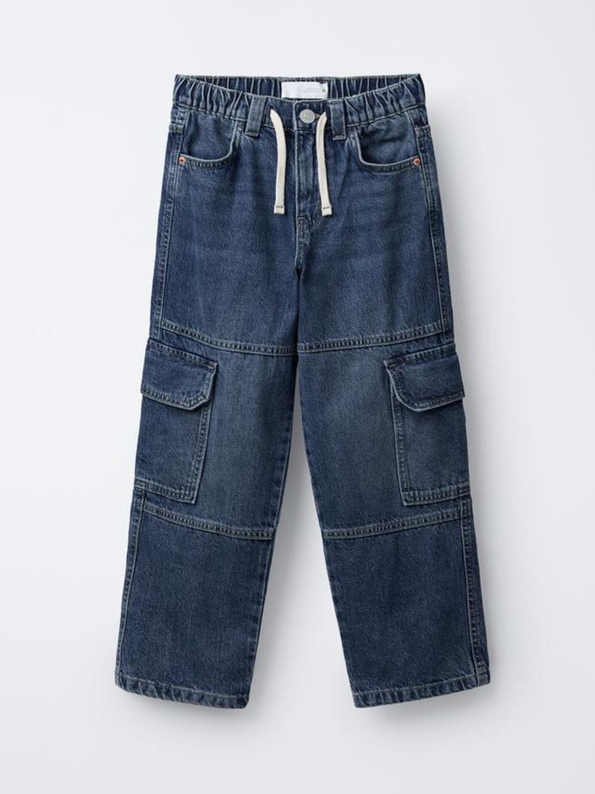 Kids Indigo Denim Utility Cargo Joggers with Drawstring