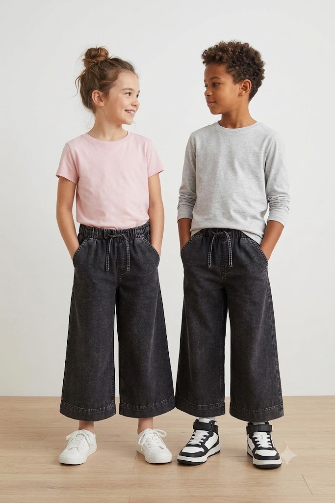 Kids Washed Black Wide-Leg Denim Palazzos