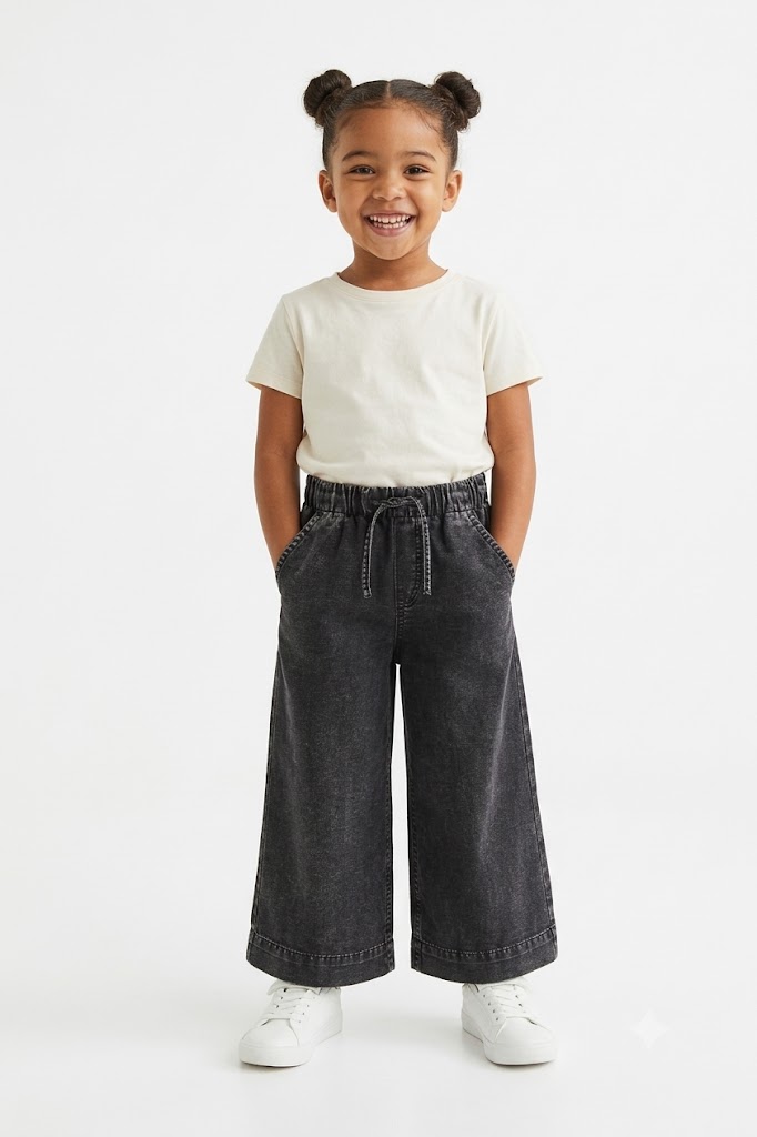Kids Washed Black Wide-Leg Denim Palazzos