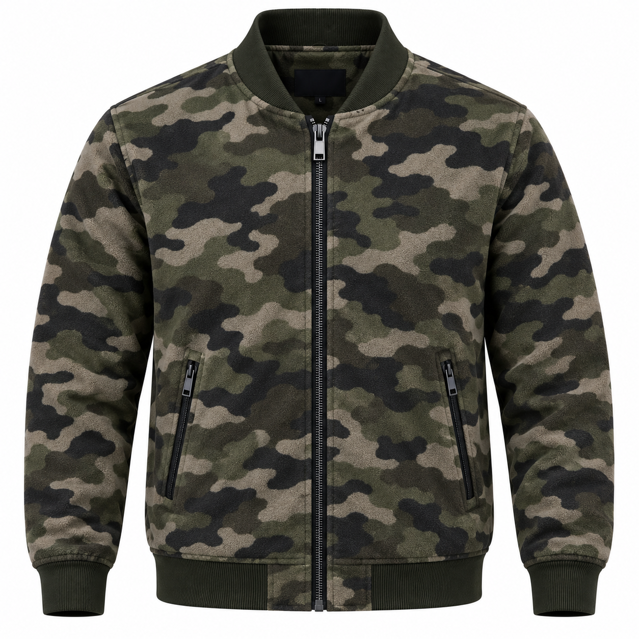 Men's Woodland Camouflage Sherpa Bomber Jacket - Olive Camo