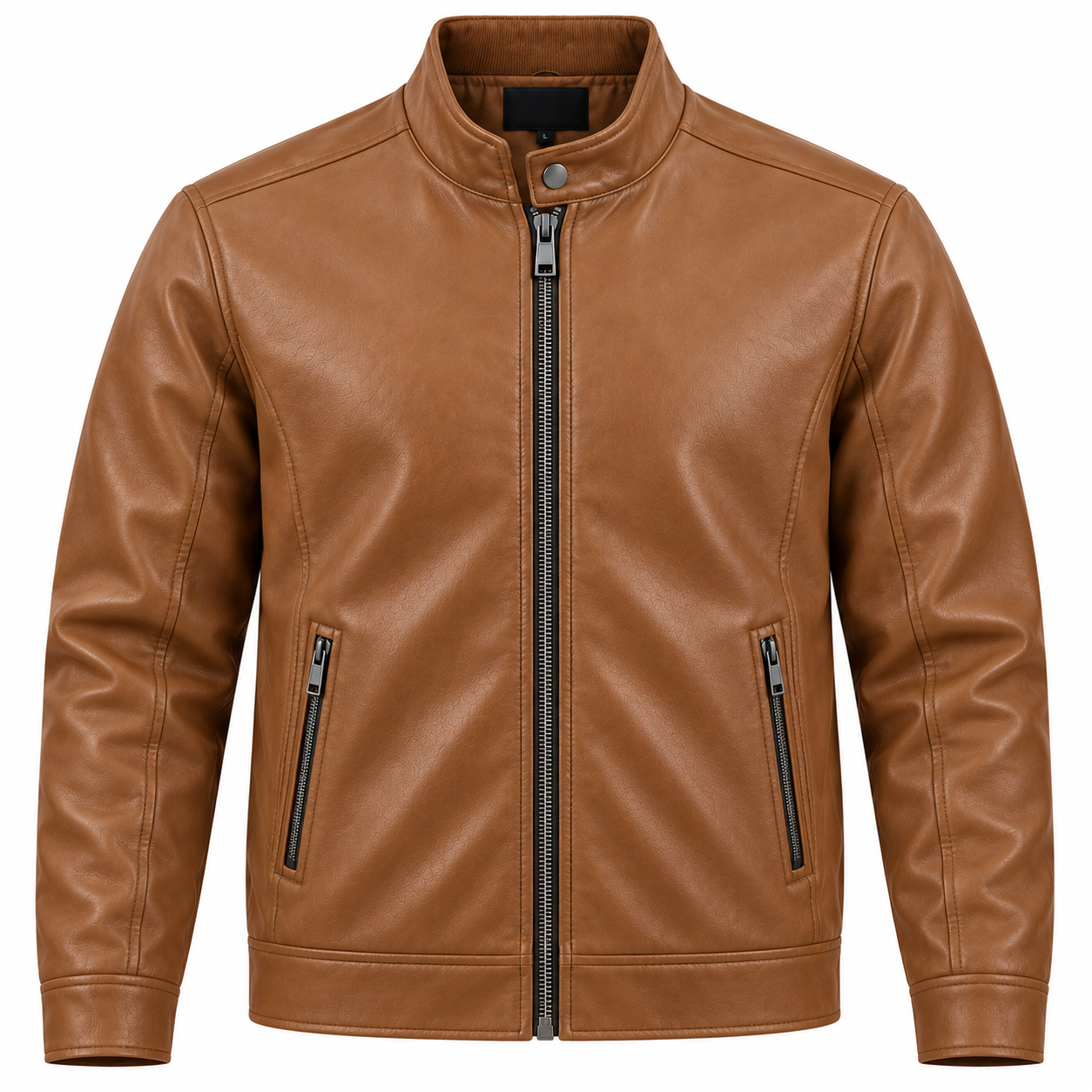 Men's Moto Cafe Racer Faux Leather Jacket - Cognac Camel