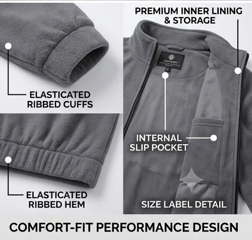 Men's Stand-Collar Thermal Polar Fleece Jacket - Heather Grey