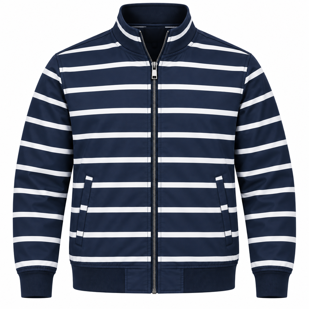 Men's Retro Horizontal Striped Bomber Jacket - Navy & White