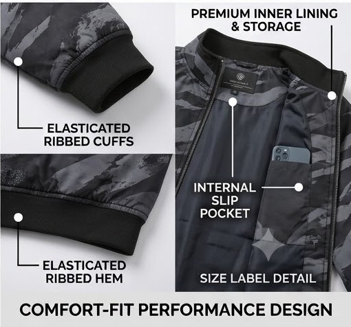 Men's Urban Tech Geometric Camo Bomber Jacket - Charcoal Black