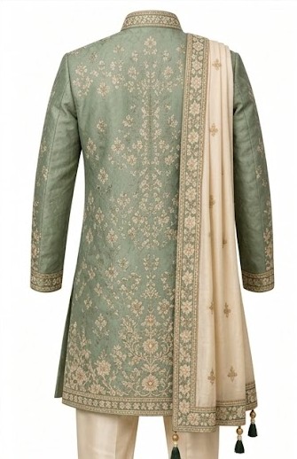 Men's Royal Embroidered Wedding Sherwani Set - Sage Green