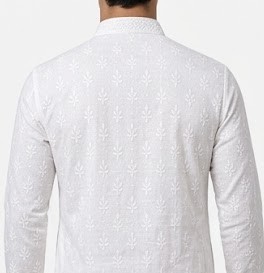 Men's Handcrafted Lucknowi Chikankari Long Kurta - Pure White