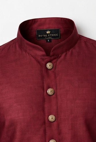 Men's Raw Silk Festive Kurta Pyjama Set - Rich Maroon
