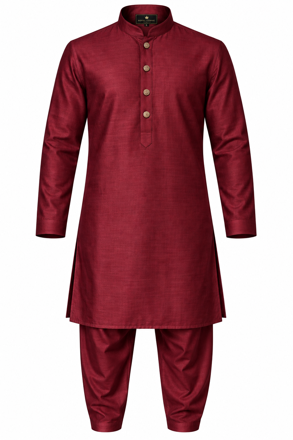 Men's Raw Silk Festive Kurta Pyjama Set - Rich Maroon