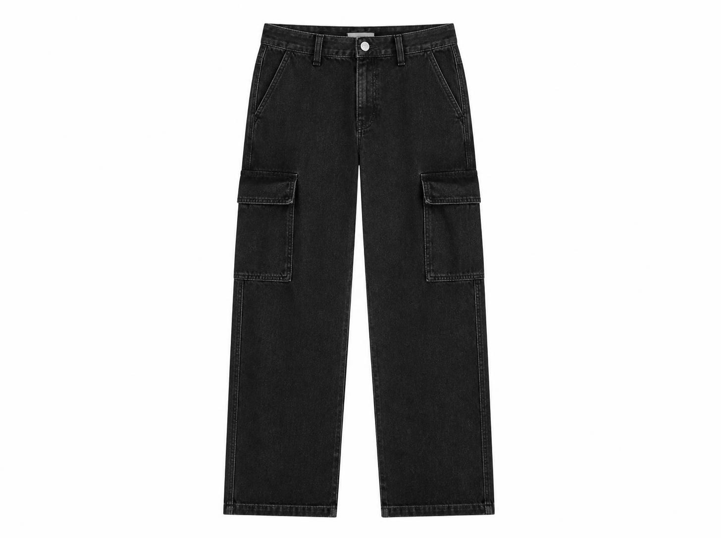 Men's Relaxed Fit Utility Cargo Jeans - Washed Black