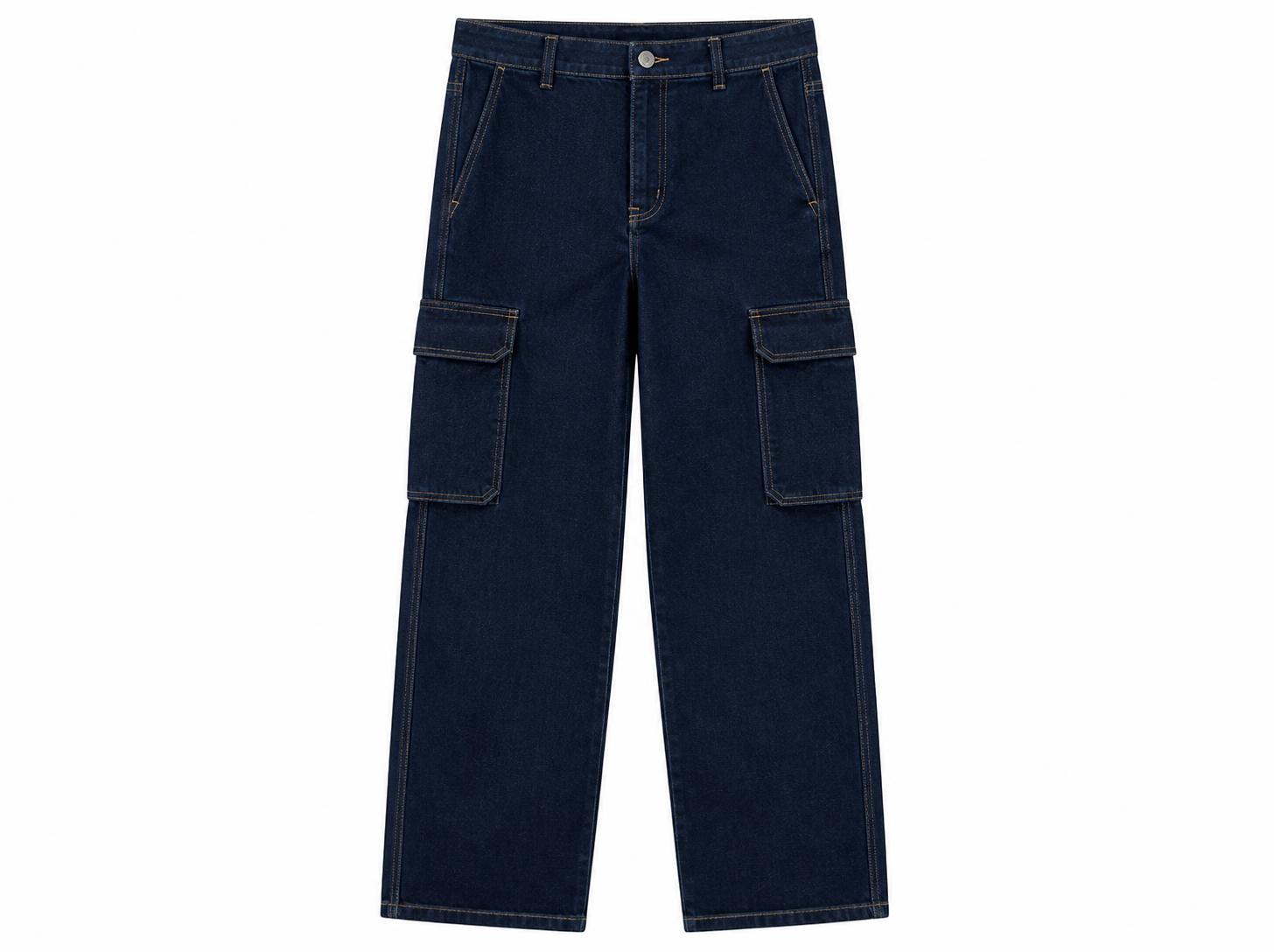 Men's Relaxed Fit Utility Cargo Jeans - Dark Navy Indigo
