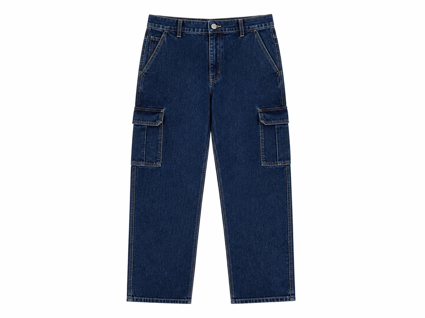 Men's Relaxed Fit Utility Cargo Jeans - Mid Blue Stonewash