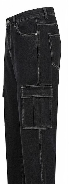 Men's Contrast-Stitch Cargo Jeans - Charcoal Black