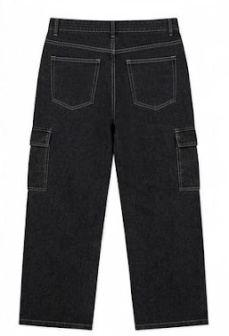 Men's Contrast-Stitch Cargo Jeans - Charcoal Black