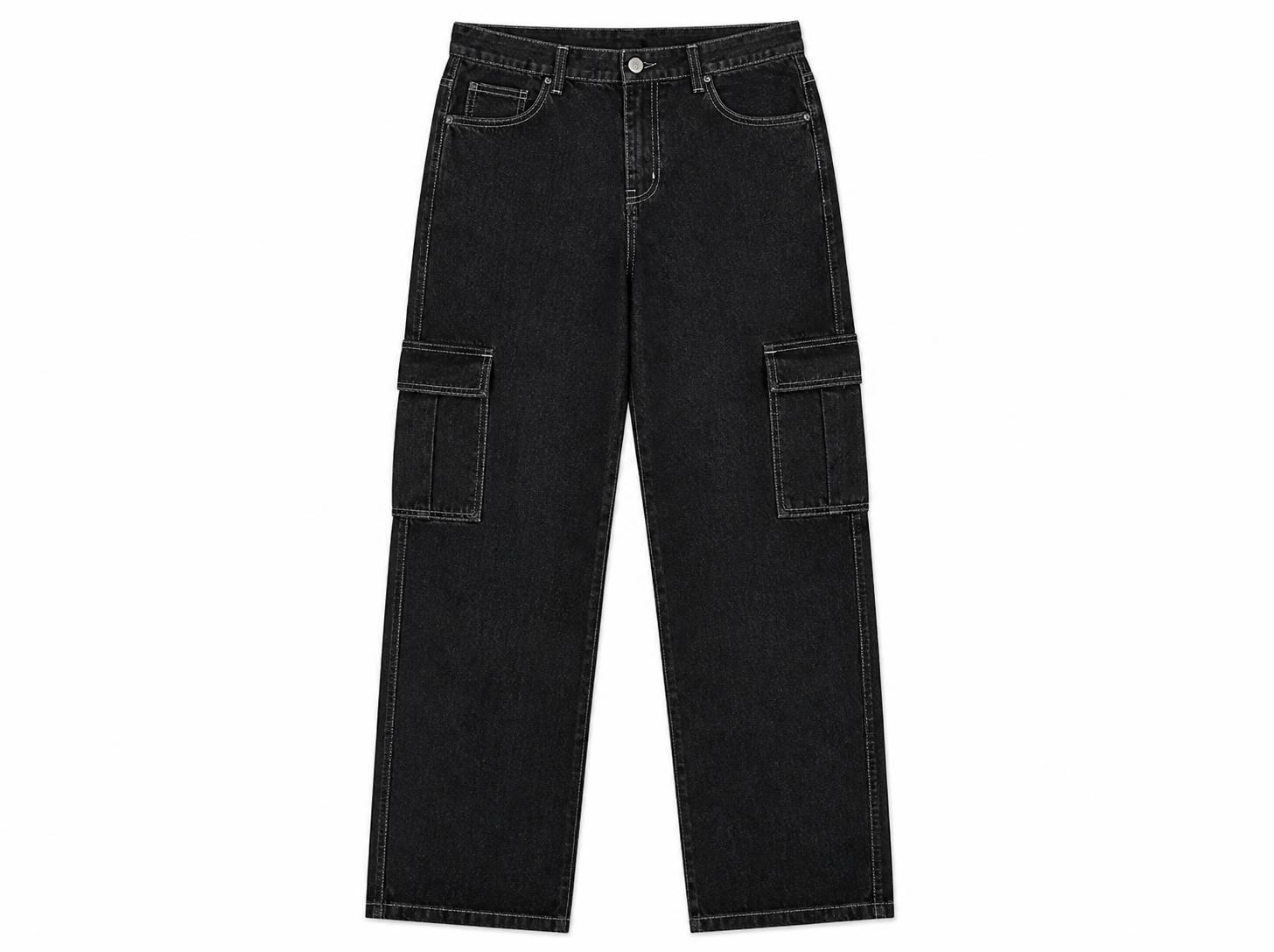 Men's Contrast-Stitch Cargo Jeans - Charcoal Black