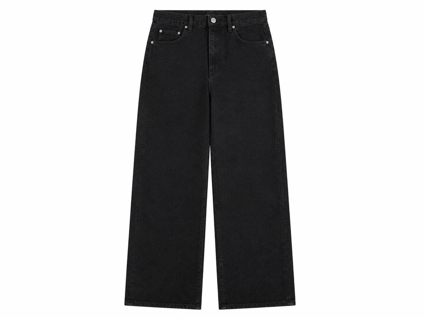 Men's Baggy Wide-Leg Skater Jeans - Deep Pitch Black