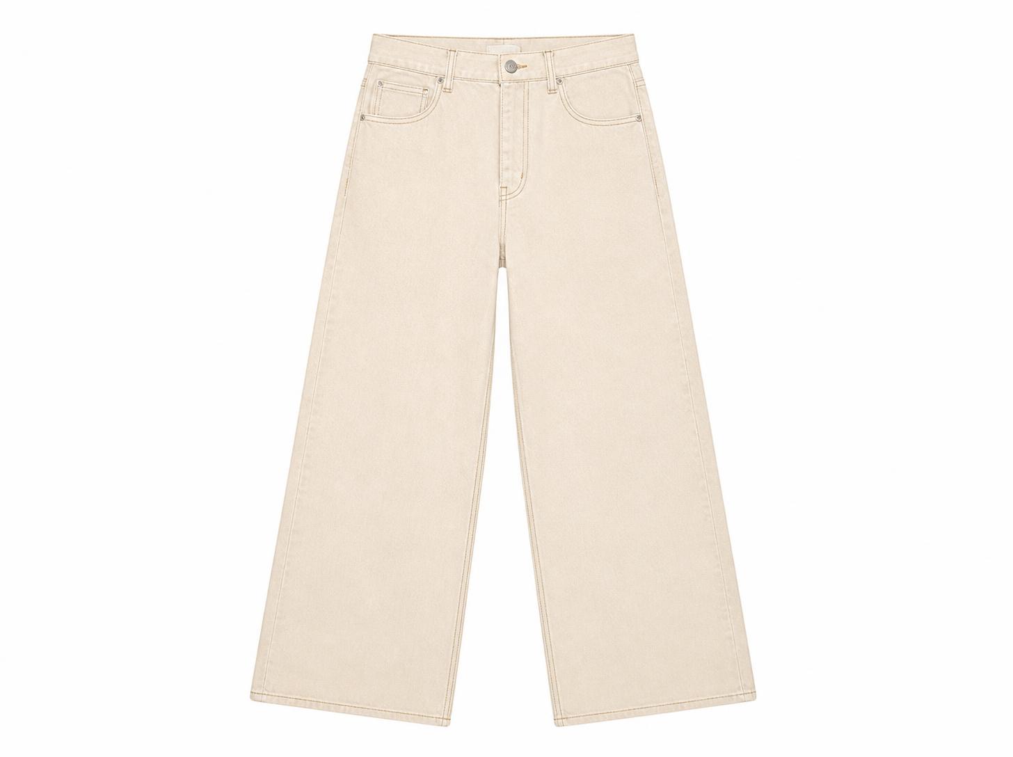 Men's Baggy Wide-Leg Skater Jeans - Ecru Cream Beige