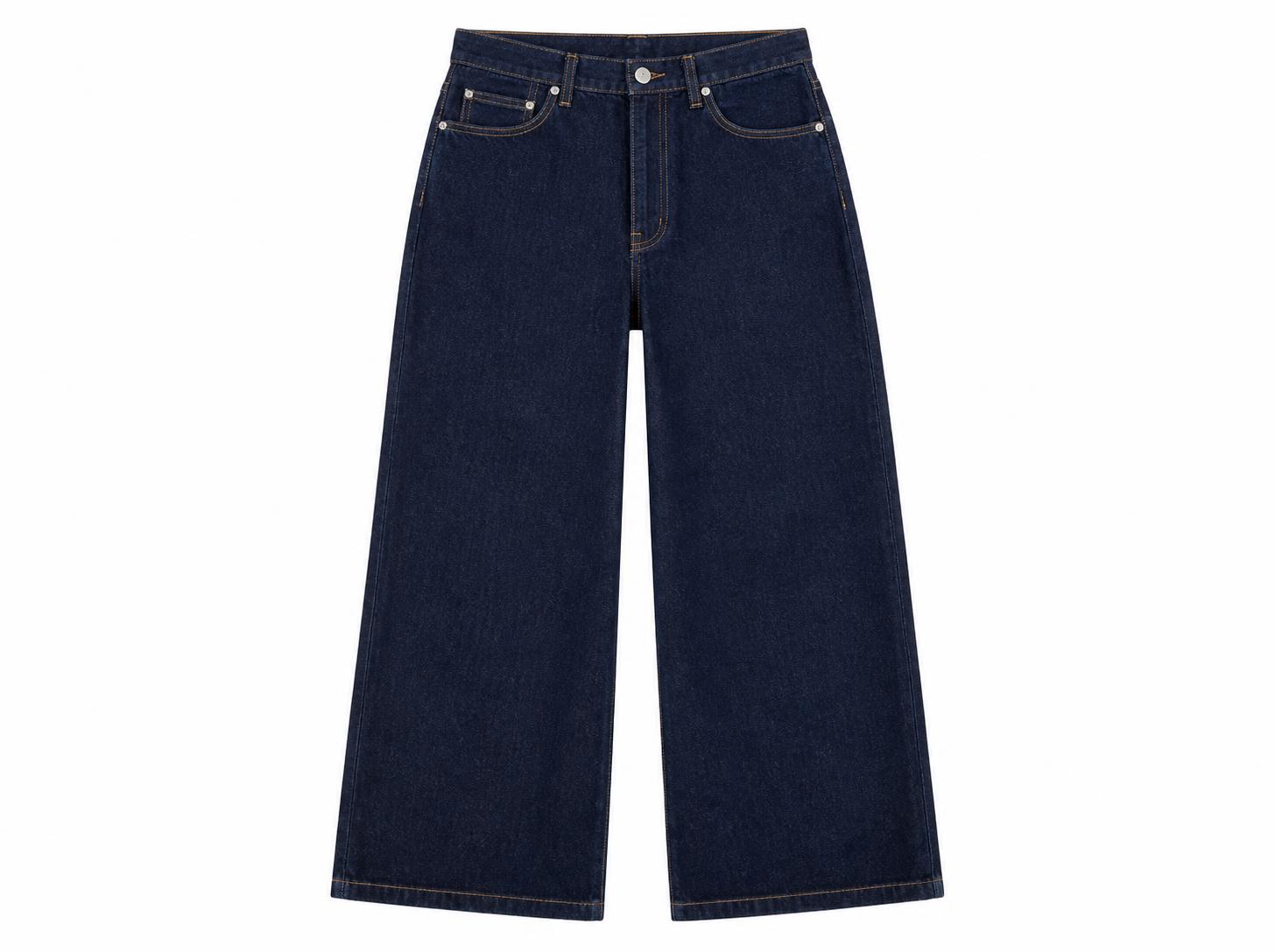 Men's Baggy Wide-Leg Skater Jeans - Raw Deep Indigo