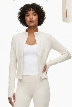 Women Minimal Cream Zip Front Jacket