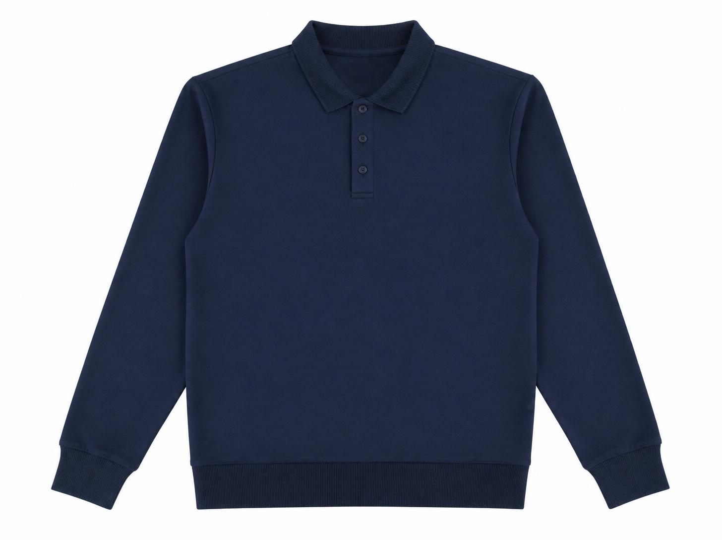 Men's Collared Polo Fleece Sweatshirt - Deep Navy