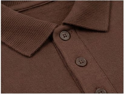 Men's Collared Polo Fleece Sweatshirt - Chocolate Brown