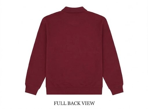 Men's Collared Polo Fleece Sweatshirt - Crimson Burgundy