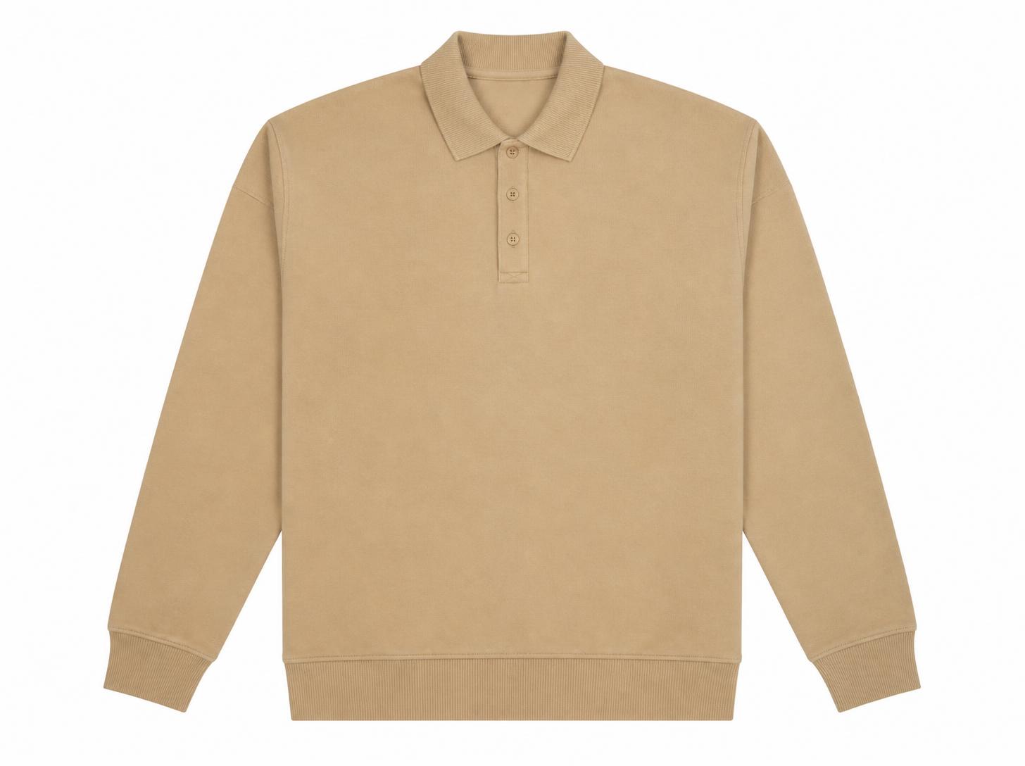 Men's Collared Polo Fleece Sweatshirt - Sand Tan