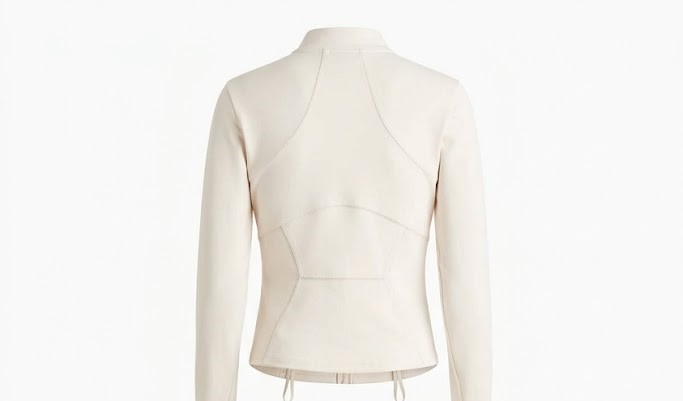 Women Cream Ribbed Collar Zip Jacket