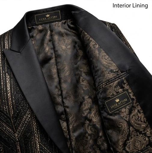 Men's Geometric Shimmer Sequin Tuxedo Blazer - Metallic Black & Gold