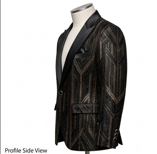 Men's Geometric Shimmer Sequin Tuxedo Blazer - Metallic Black & Gold