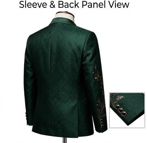 Men's Foliage Brocade Evening Tuxedo Blazer - Emerald Green