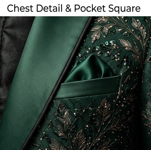 Men's Foliage Brocade Evening Tuxedo Blazer - Emerald Green