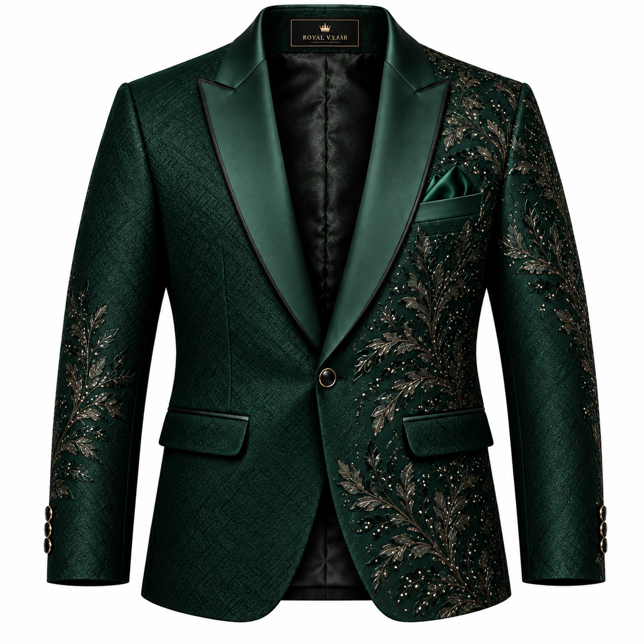 Men's Foliage Brocade Evening Tuxedo Blazer - Emerald Green