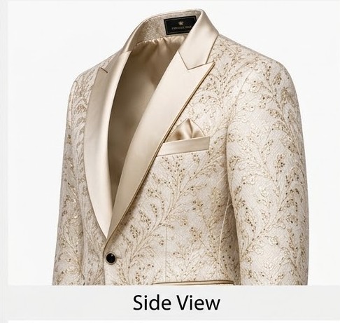 Men's Royal Damask Brocade Tuxedo Blazer - Champagne Gold