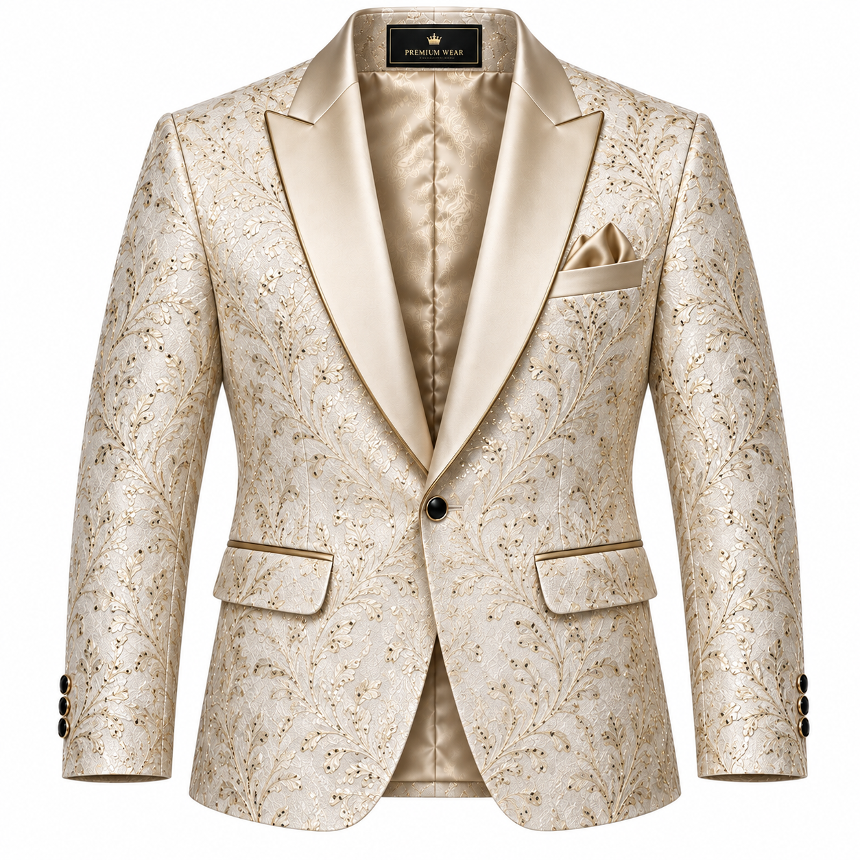 Men's Royal Damask Brocade Tuxedo Blazer - Champagne Gold