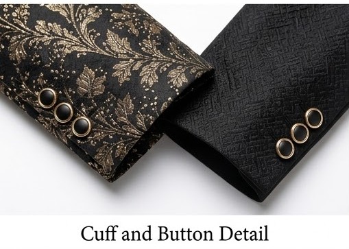 Men's Asymmetric Floral Embroidered Tuxedo Blazer - Onyx Black & Gold