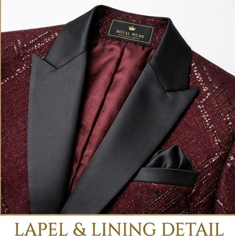 Men's Lattice Sequin Evening Tuxedo Blazer - Deep Crimson