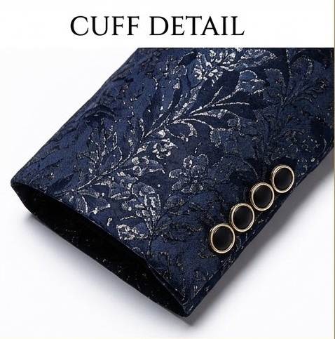 Men's Ornate Damask Brocade Tuxedo Blazer - Midnight Navy
