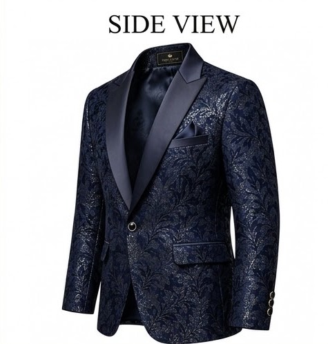 Men's Ornate Damask Brocade Tuxedo Blazer - Midnight Navy
