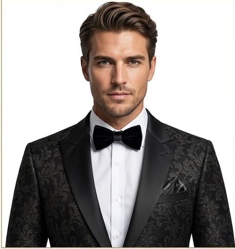 Men's Shimmer Jacquard Floral Dinner Blazer - Pitch Black