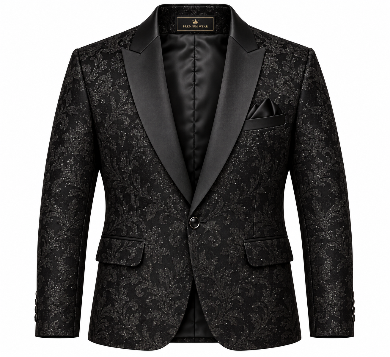Men's Shimmer Jacquard Floral Dinner Blazer - Pitch Black